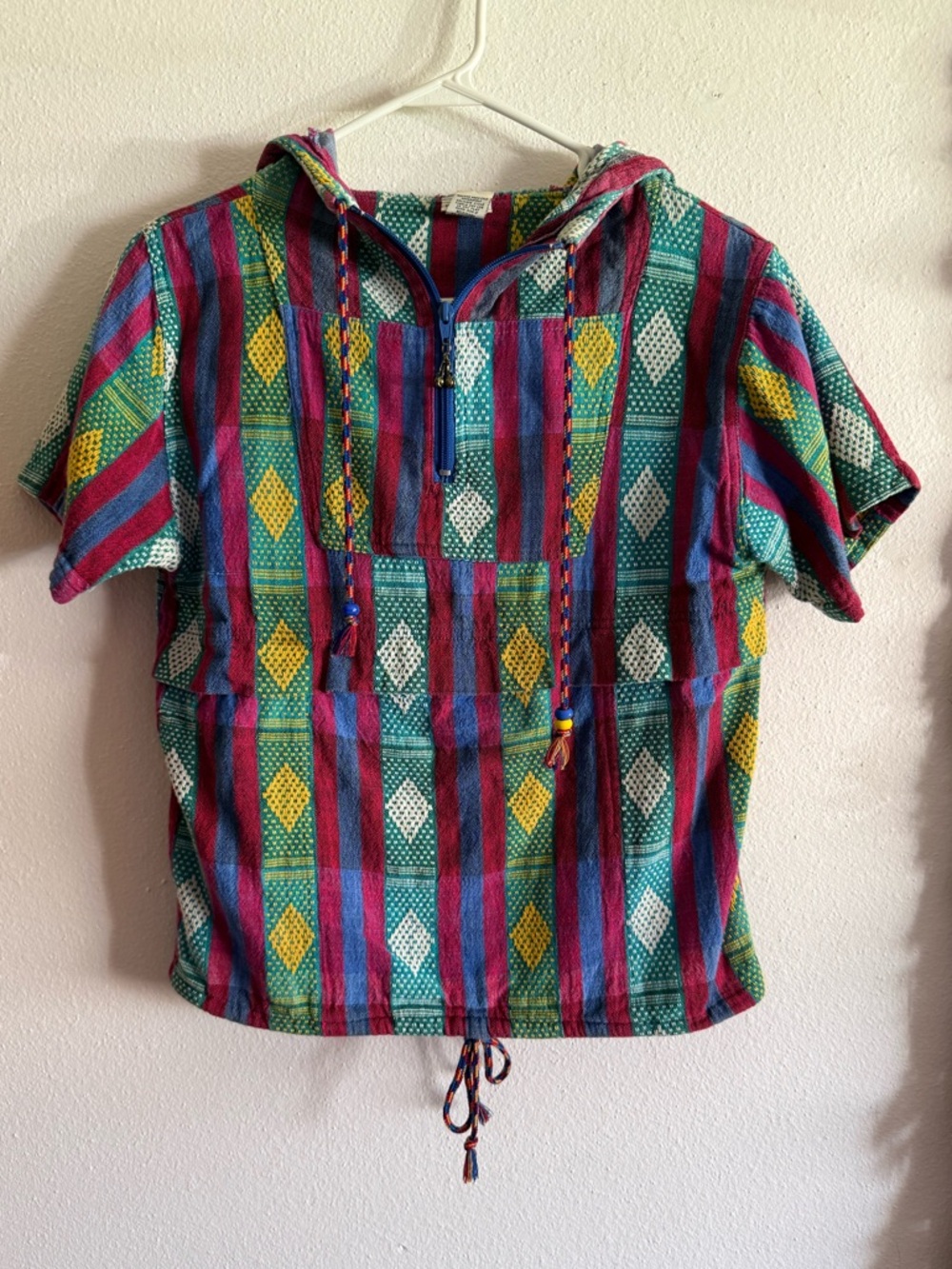 Vtg Sostanza Apparel • Multicolor Hooded Striped Baja Shirt • Juniors Large